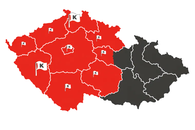 Mapa působnosti Klimahome — všechny kraje Čech a Vysočina